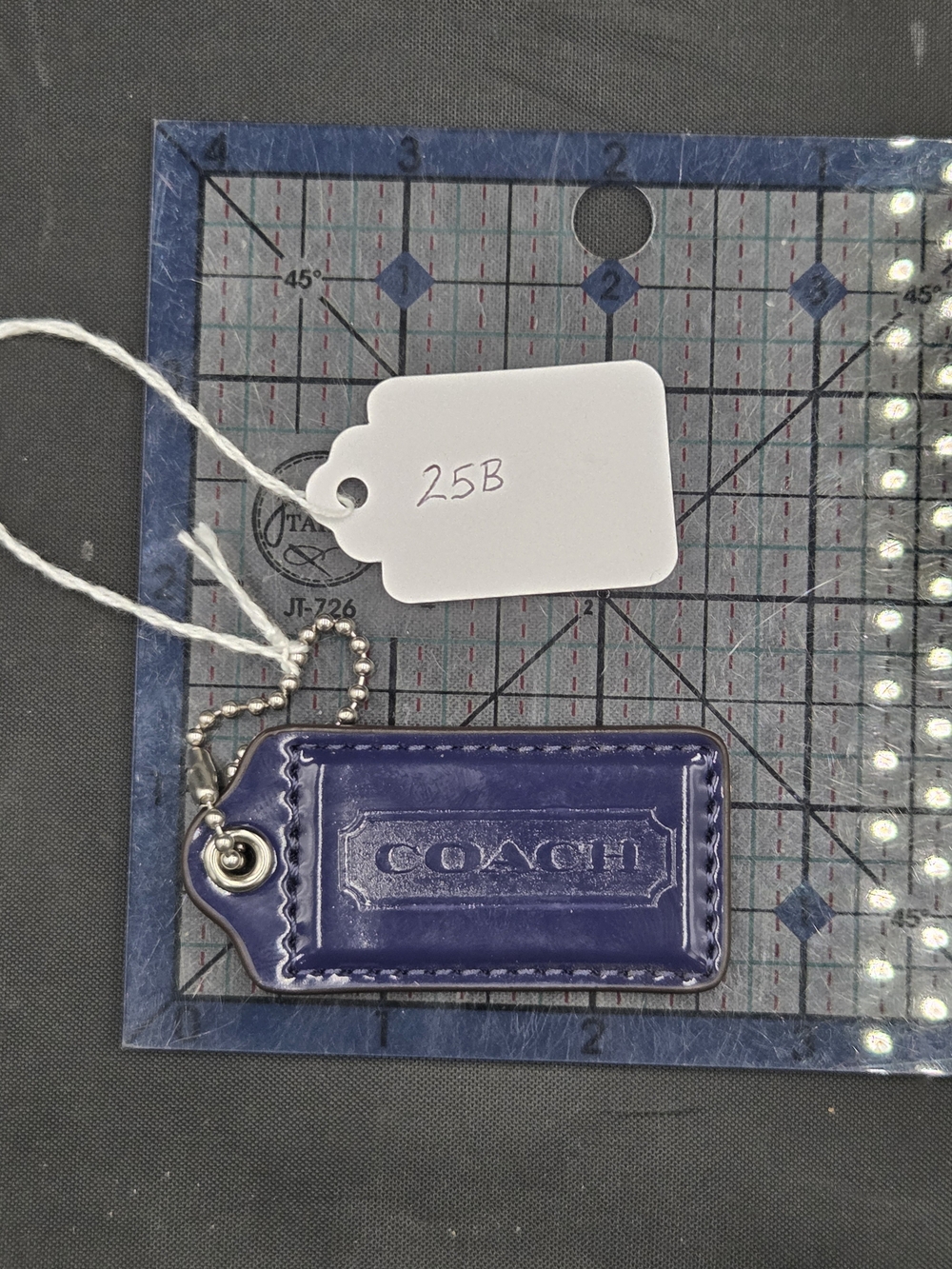Coach Leather Tag Keychain in Dark Blue